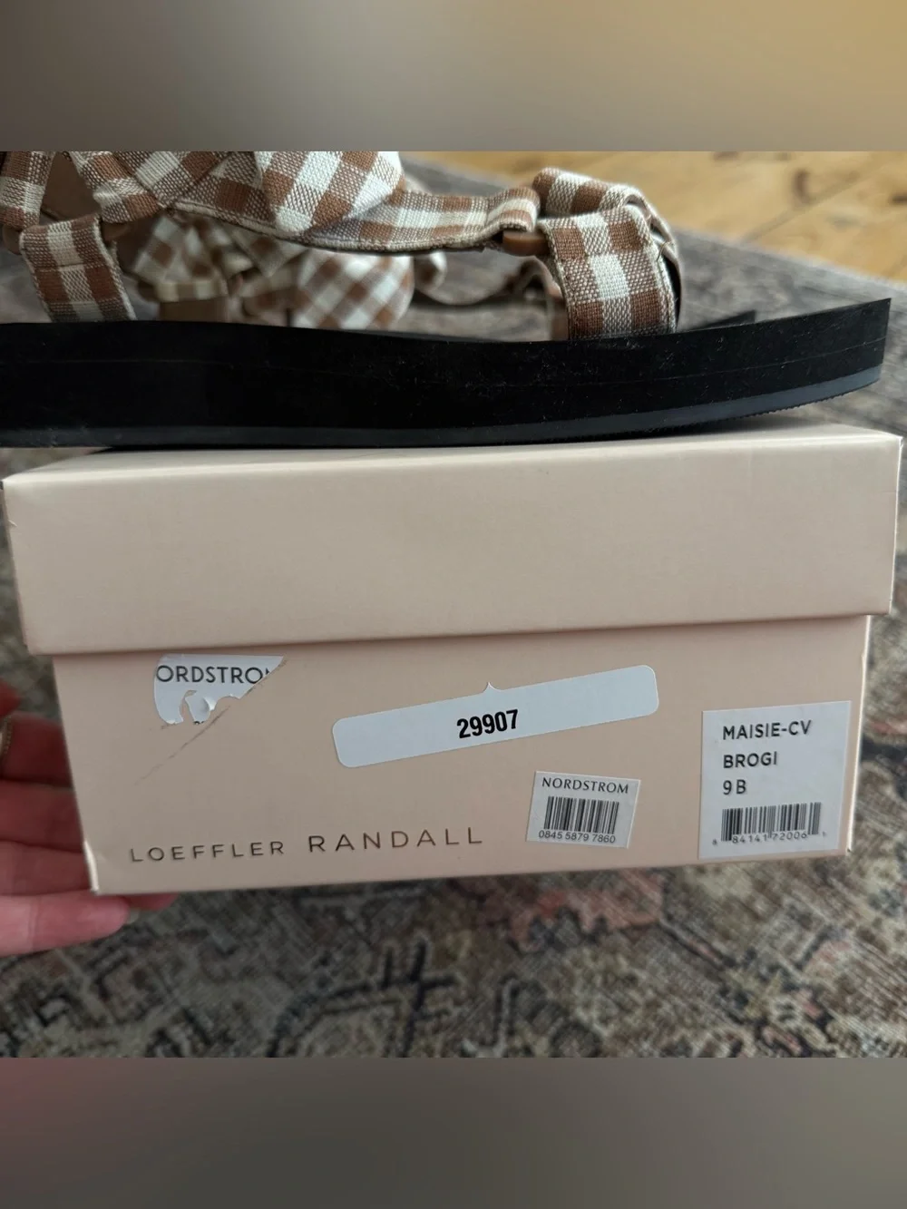 Loeffler Randall Maisie Brown and Cream Gingham Bow Sandals